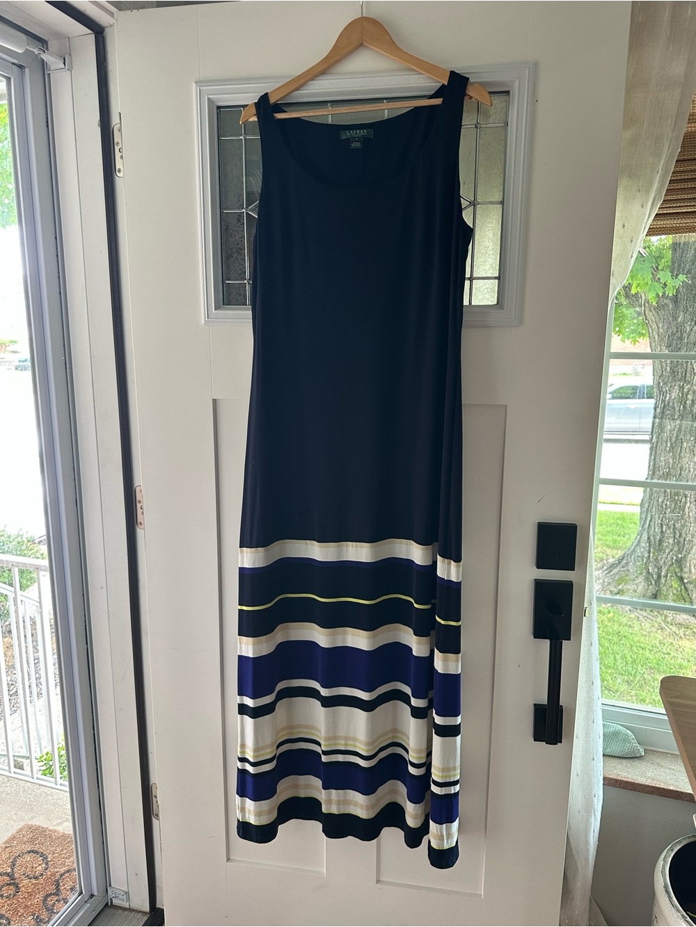 Ralph Lauren Navy Sleeveless Maxi Dress with Striped Hem